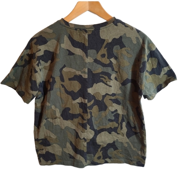 Zara Women's Camouflage Crochet Pocket Short Sleeve T-Shirt - Picture 2 of 9